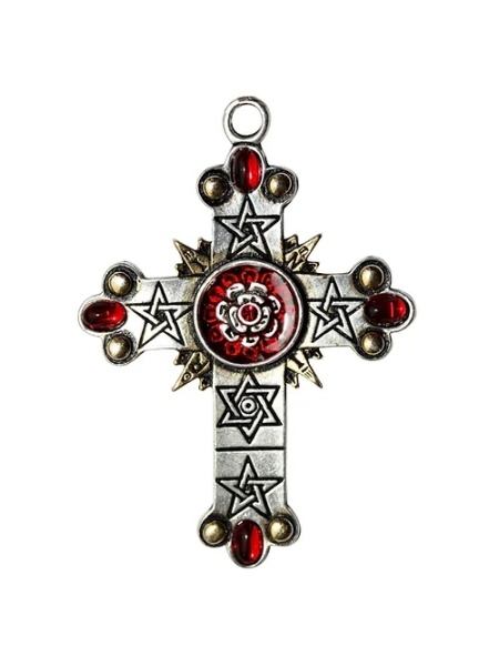 Pandantiv cu lantisor, placat cu argint, Crucea The Rose