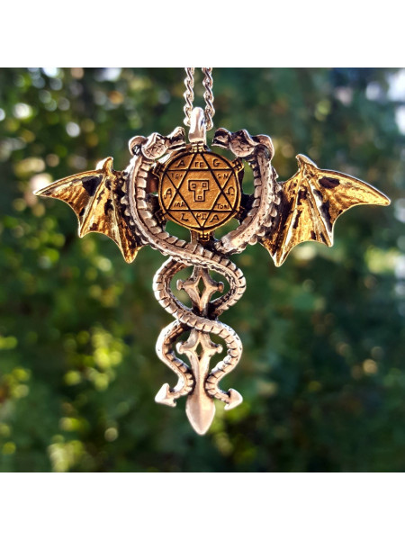 Pandantiv cu lantisor, placat cu argint, Dragonii sacri, talisman pentru protectie, 6 cm