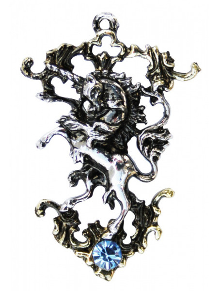 Pandantiv cu lantisor Ultimul unicorn, placat cu argint, talisman impotriva deochiului, 4 cm