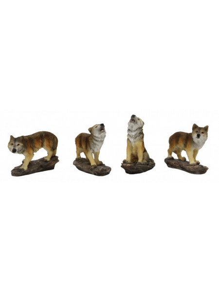 Set 4 statuete cu lupi In Mijlocul Padurii