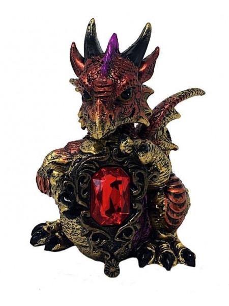 Statueta Dragon cu cristal Rosu, 12 cm