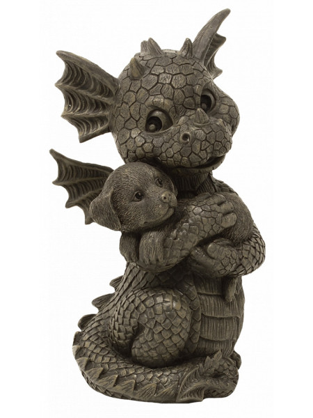 Statueta pentru gradina Dragonel cu catelus 27 cm
