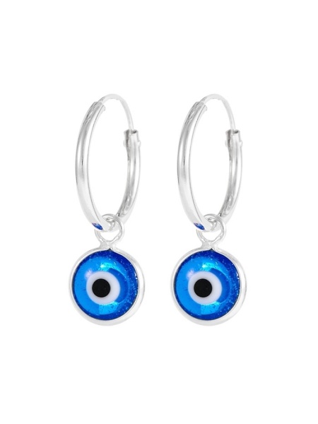 Cercei rotunzi din argint Ochiul Protector (Evil Eye) charm 6mm, tortite 12 mm