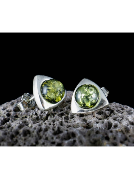 Cercei tip studs din argint cu piatra naturala de Ambra verde - Terra 1.3 cm