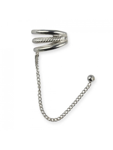 Cercel din argint pe ureche cu lantisor Triple Line 0.8cm