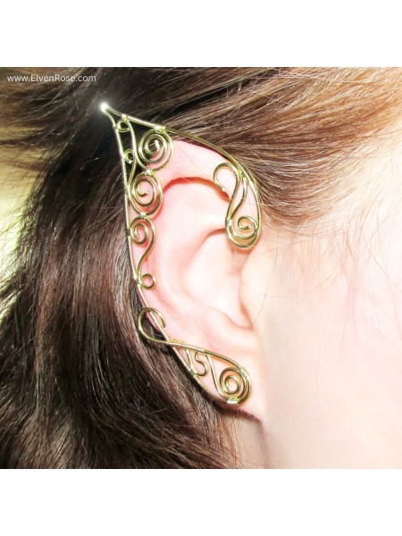 Cercel pe ureche lucrat manual – Ureche de Elf Golden Swirls