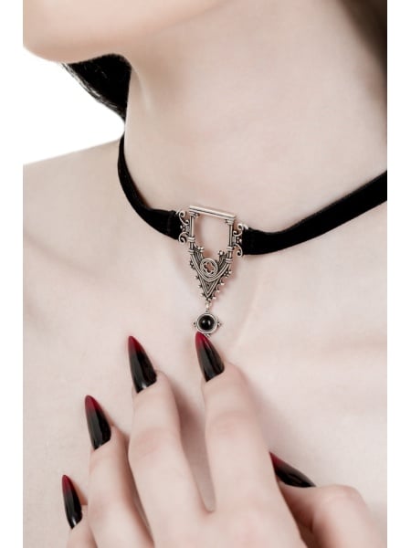 Choker din catifea cu piatra de onix Cathedralis 4.8 cm