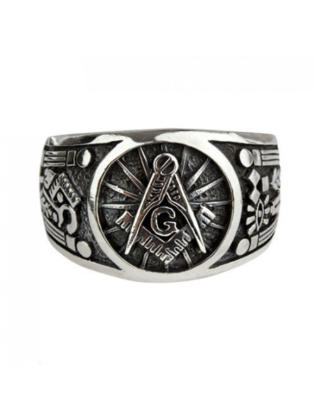 Inel masonic din argint Simboluri Masonice 1.4 cm