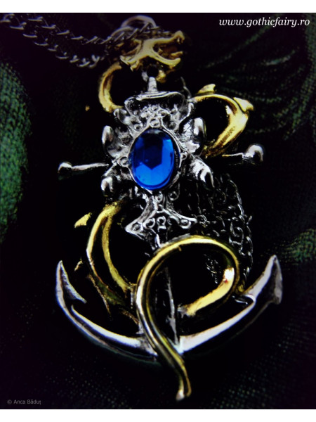 Pandantiv cu lantisor Leviatan, placat cu argint, talisman pentru protectie si noroc, 4 cm