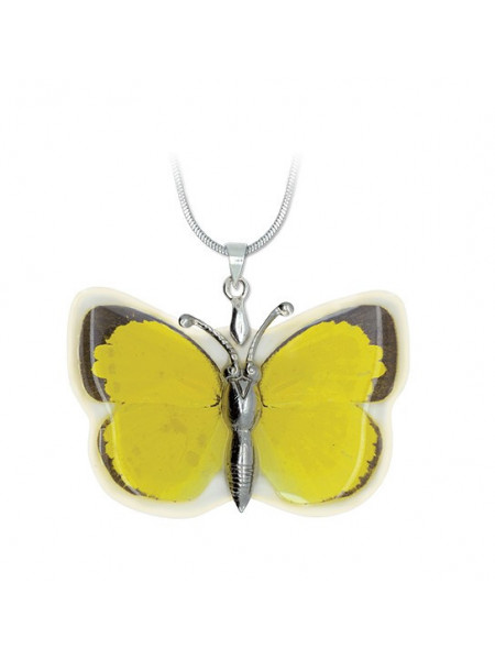 Pandantiv cu lantisor placat cu argint, Aripi de Fluture in rasina, galben