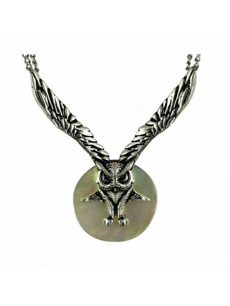 Pandantiv cu lantisor Witches Familiars - Bufnita lunii, placat cu argint, talisman pentru viziune, 4.3 cm