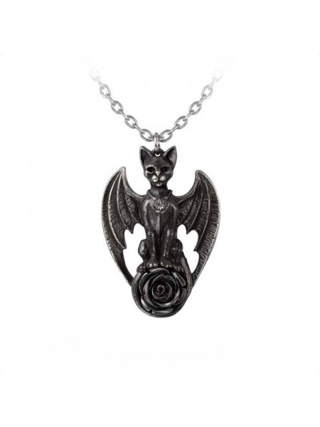 Pandantiv gotic cu lantisor si cristal negru Alchemy England - Pisica Gardian