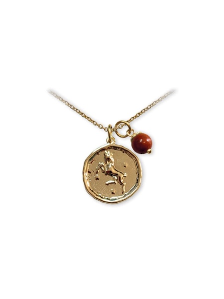 Pandantiv talisman auriu cu lantisor si sfera din piatra semipretioasa Jasp Rosu, semn zodiacal Berbec