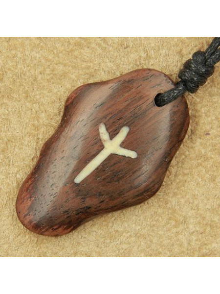 Pandantiv talisman din lemn cu runa Algiz