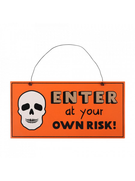 Placuta decorativa lemn Enter at your own risk 20 cm