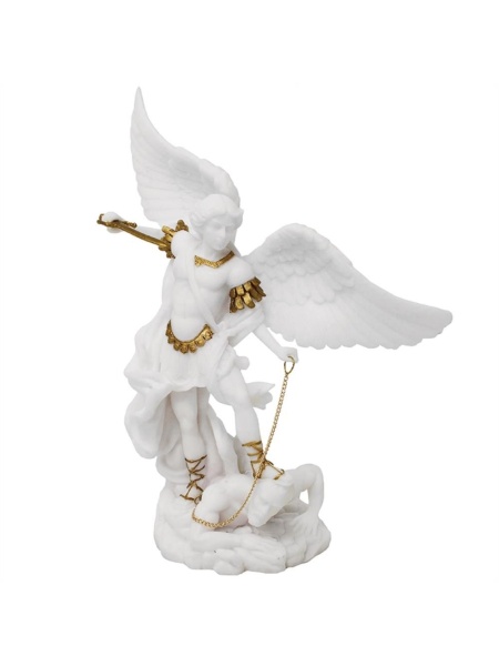 Statueta Arhanghelul Mihail Aparatorul - Rasina Alba cu Accente Aurii, 22 cm