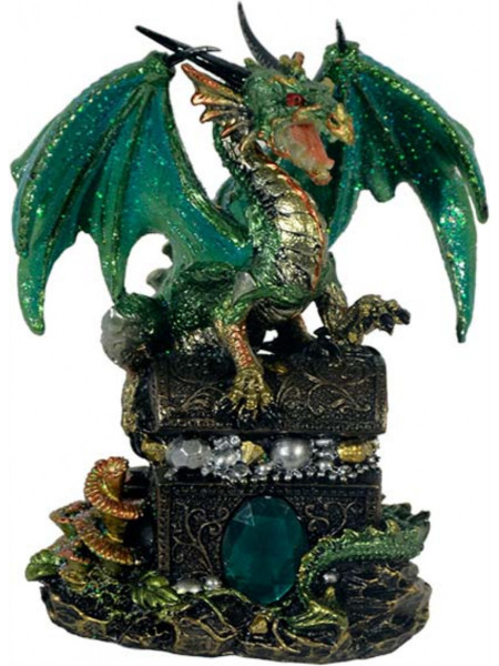 Statueta Dragon pe Cufar cu Comori 14 cm