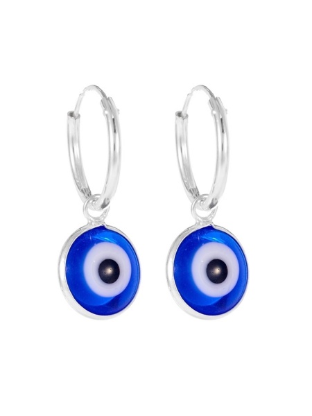 Cercei rotunzi din argint Ochiul Protector (Evil Eye) 8mm