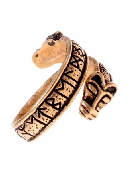 Inel din bronz Runic cu capete de lupi, reproducere istorica