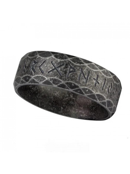 Inel otel inoxidabil negru cu aspect antic Rune 8mm