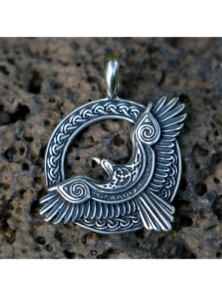 Pandantiv argint Corbii lui Odin - Huginn si Muninn