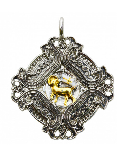 Pandantiv cu lantisor, Cavalerii templieri - Agnus Dei, placat cu argint, 4 cm