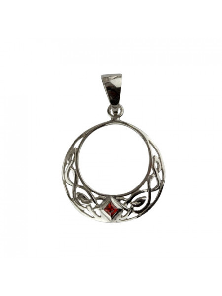 Pandantiv rotund din argint Nod Celtic cu zirconiu rosu 1.8cm