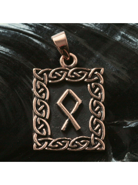 Pandantiv talisman din bronz cu runa Othala