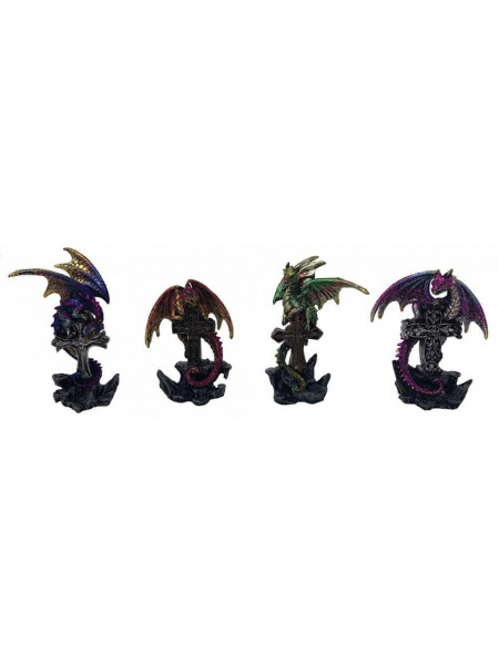 Set 4 statuete dragoni pe cruce 12 cm