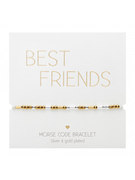 Bratara ajustabila din material textil si bilute placate cu argint si aur, Codul Morse - Best Friends