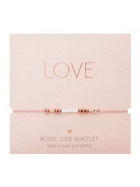 Bratara ajustabila din material textil si bilute placate cu argint si aur roz, Codul Morse - Love