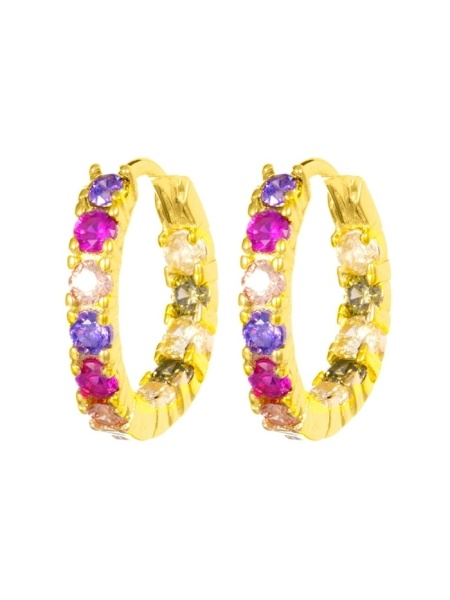 Cercei rotunzi din argint placati cu aur Zirconii Colorate 13mm