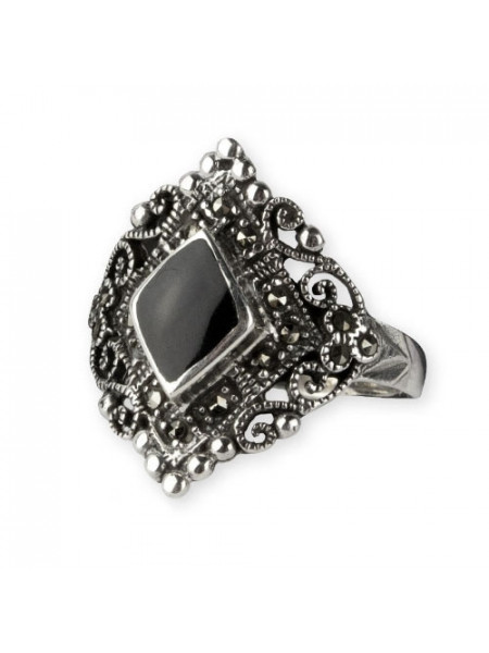 Inel argint cu onix Marcasit Negru 2.1cm