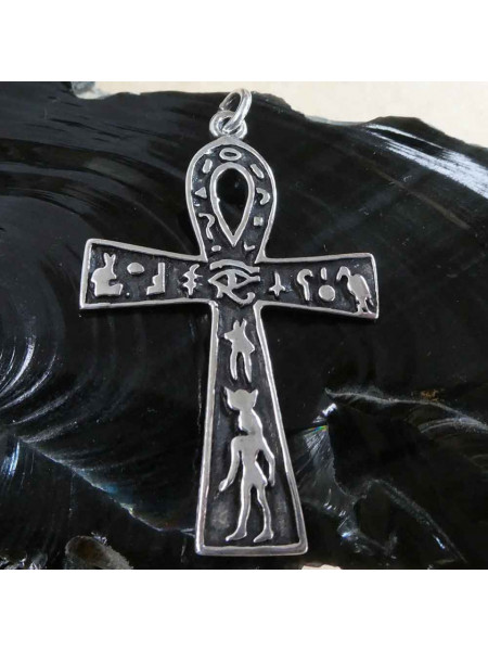 Pandantiv argint Ankh egiptean cu hieroglife 5.8cm