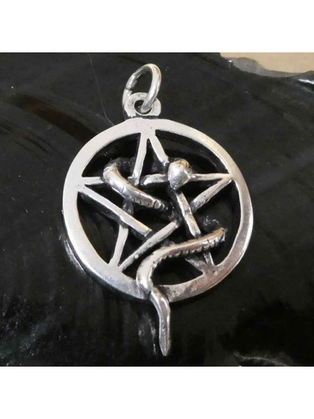 Pandantiv argint Sarpe incolacit pe pentagrama 3.8cm