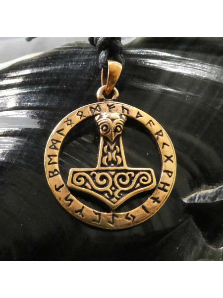 Pandantiv bronz Ciocanul lui Thor cu rune 3.5 cm