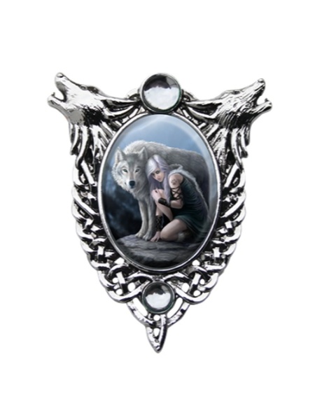 Pandantiv cu lupi si cristal alb, Enchanted Cameos - Protectorul, 6.1 cm