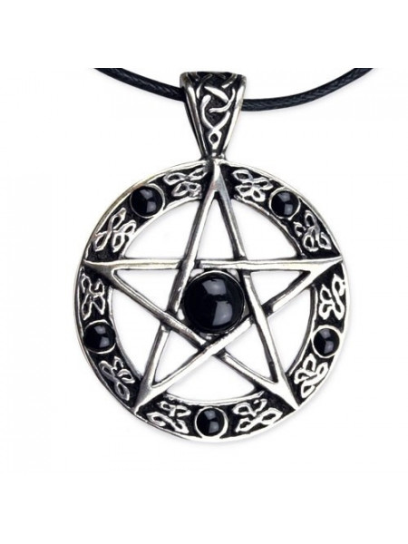Pandantiv din bronz placat cu argint si onix Pentagrama Neagra 3cm