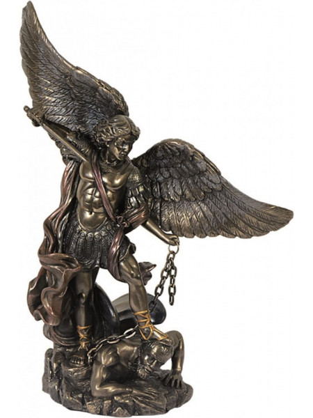 Statueta din rasina, de culoarea bronzului, model cu Arhanghelul Mihail cu dimensiunea de 21,5 cm.