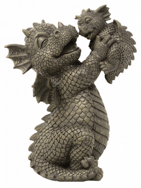 Statueta pentru gradina Dragonel cu pui 29cm