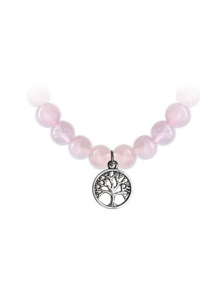 Bratara elastica cu charm Copacul Vietii - Quartz Roz, talisman pentru Iubire