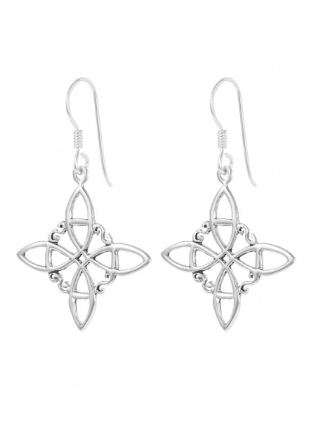 Cercei lungi din argint Nodul Vrajitoarelor, talisman pentru protectie, 3.35 cm