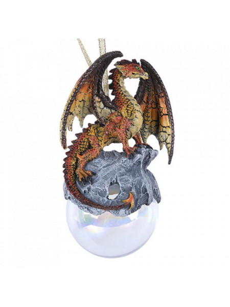 Decoratiune cu agatatoare dragon pe glob Hyperion 12 cm
