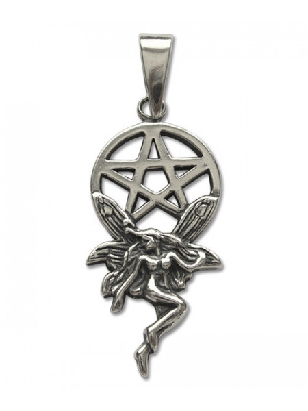 Pandantiv amuleta din argint pentru spiritualitate si atingerea obiectivelor Silver Dreams - Elf cu Pentagrama 3.4 cm
