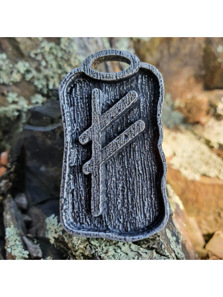 Pandantiv amuleta din zinc cu runa Fehu, talisman pentru prosperitate si noroc