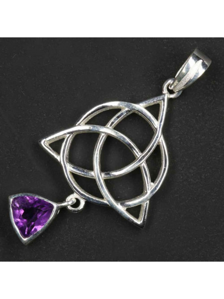 Pandantiv argint cu piatra semipretioasa Triquetra cu ametist 3,8cm