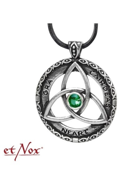 Pandantiv celtic din argint cu zirconiu verde Triquetra - Iubire, Prietenie, Putere 2.5 cm