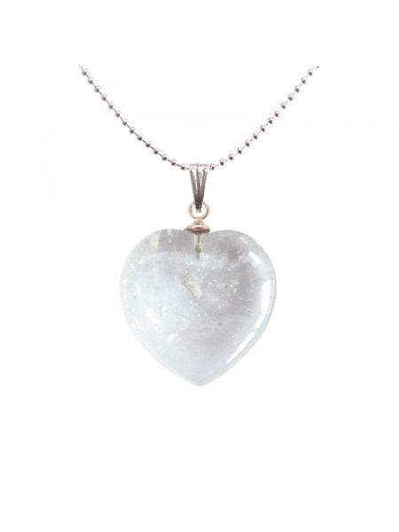 Pandantiv cu lantisor Inima de Cristal de Stanca (Quartz Transparent), talisman pentru Vindecare