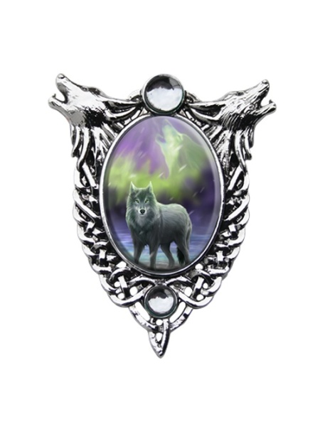 Pandantiv cu lupi si cristal alb, Enchanted Cameos - Aura Lupului, 6.1 cm