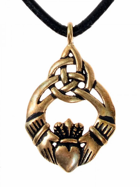 Pandantiv din bronz Claddagh cu nod celtic